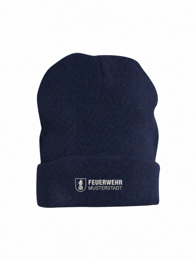 Feuerwehr Strickmütze mit Korpszeichen und Ortsname